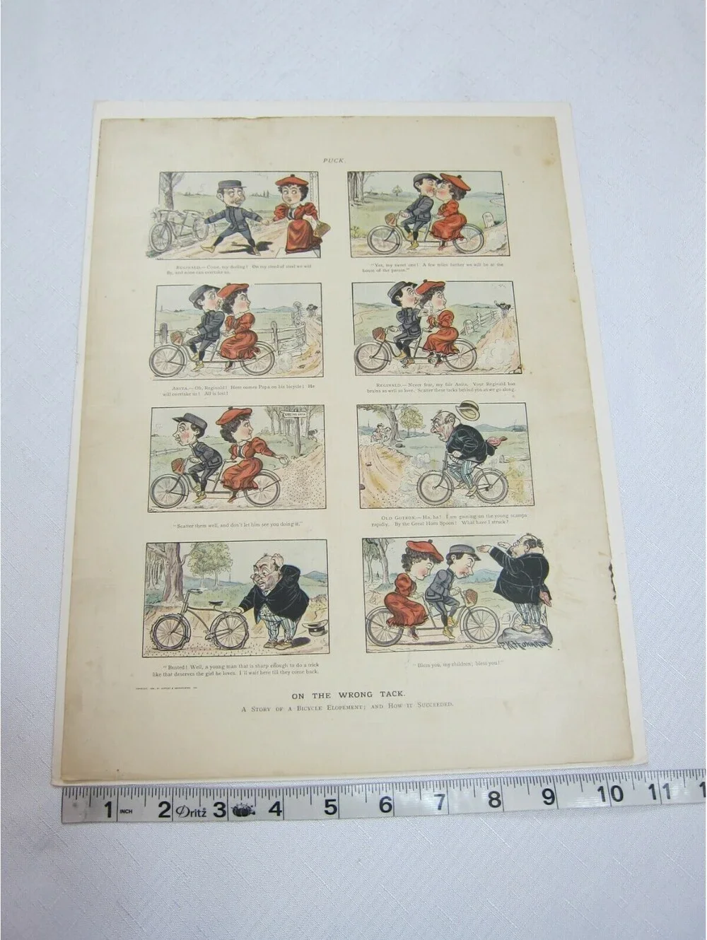 Antique 1894 Puck Magazine Bicycle Cartoon 